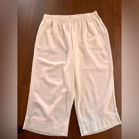 Westbound Linen Blend Capri Pants White 2X Plus Size Elastic Waist Casual Boho - Picture 2 of 8